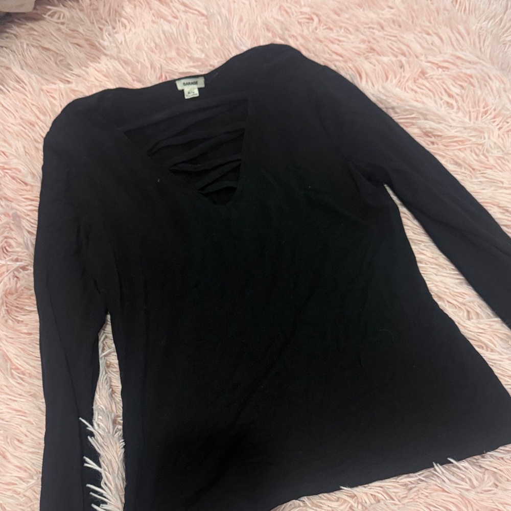 Garage Black Long Sleeve Cut-Out Tee